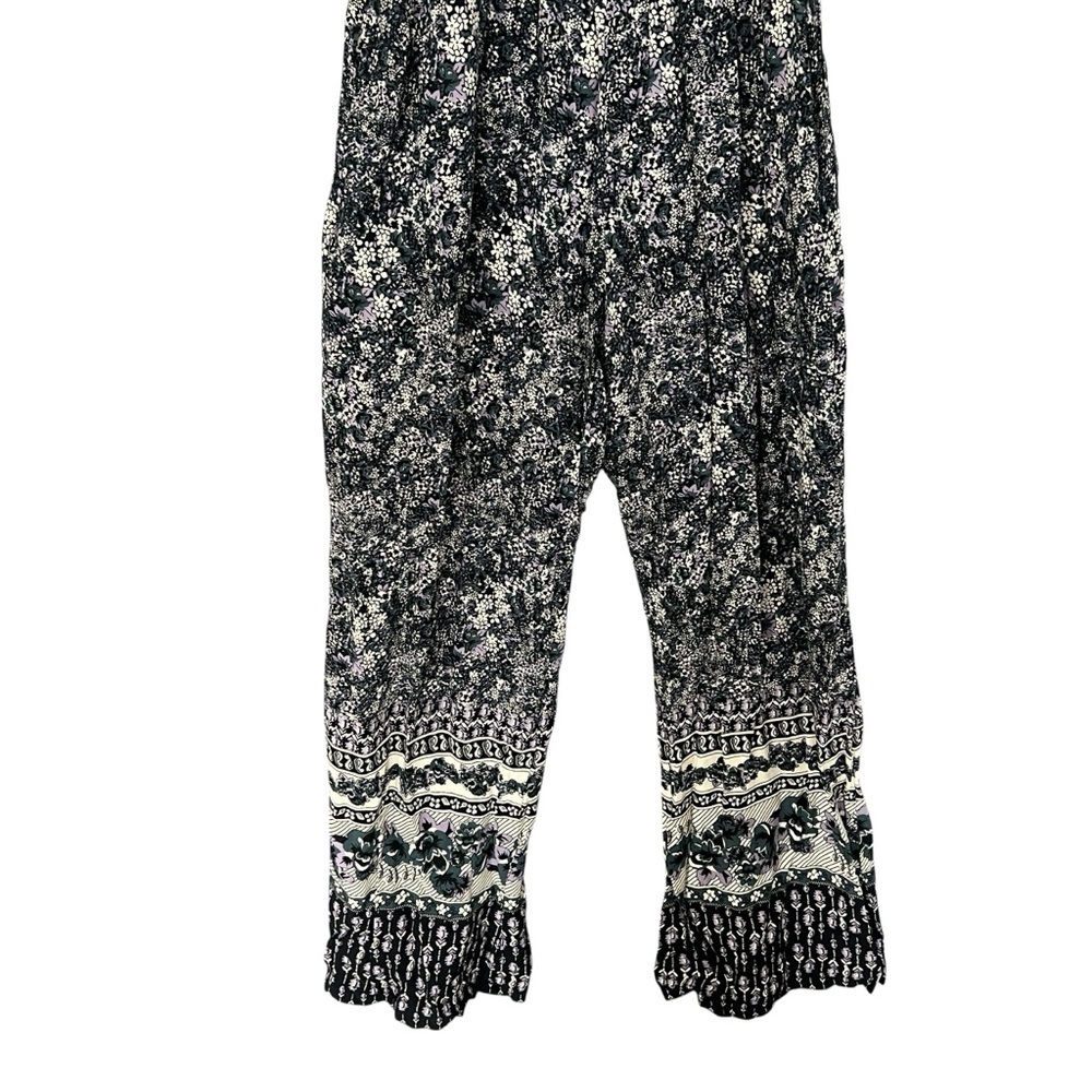 MIMI CHICA Jumpsuit Sleeveless Rayon Floral Black Purple Blue Cream Size Medium - Picture 3 of 12